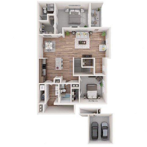 Floor plan for 2 beds, 2 baths, 1629 sqft